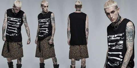 Punk Rave Men's Punk Skeleton Printed Tank Top