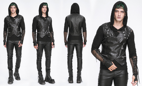 Men's Punk Zipper Faux Leather Waistcoat