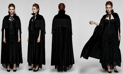 Women's Gothic Stand Collar Lace Splice Velvet Cape