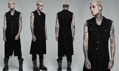 Punk Rave Men's Punk Unedged Ripped Long Waistcoat