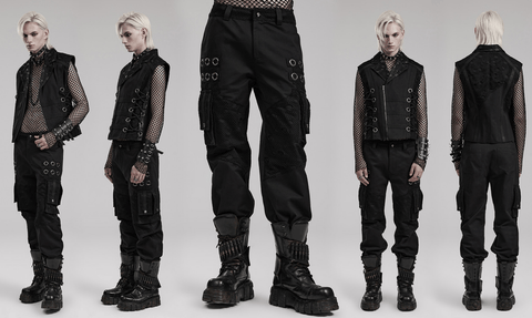 Pantalones punk con empalme y bolsillos grandes para hombre