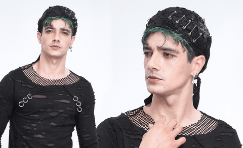 Men's Punk Distressed Pin Lace-up Beanie