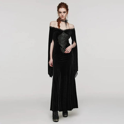 Women's Gothic Floral Embroidered Lace Splice Velvet Dress