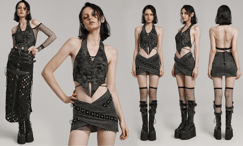 Women's Punk Lace-Up Buckle Halter Vest