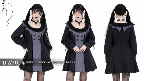 Gestreiftes Gothic-Kleid mit Puffärmeln für Damen