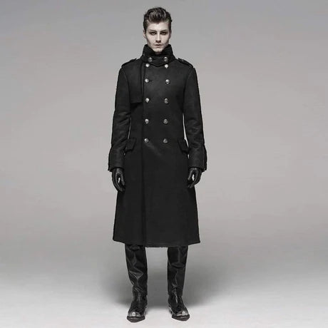 Men's Goth Military Style Double-breasted Long Coat