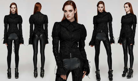 Women's Gothic Puff Sleeved Lace Splice Shirt Black