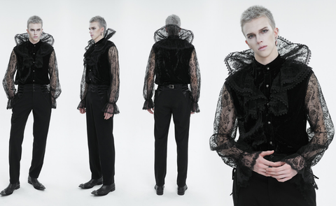 Men's Gothic Stand Collar Lace Sleeved Shirt