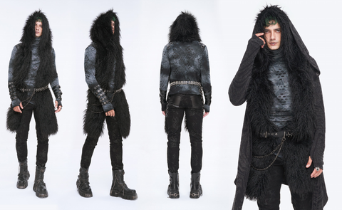 Men's Punk Faux Fur Scarf with Hood