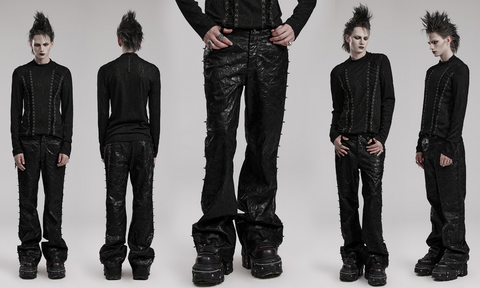 Men's Punk Pleated Textured Leather Pants