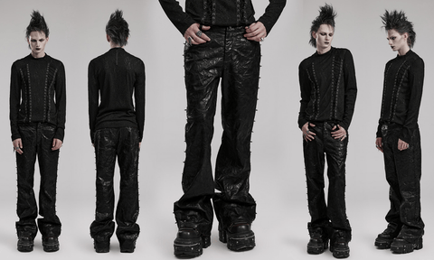 Pantalon en cuir texturé plissé punk pour hommes