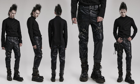 Men's Punk Strappy Faux Leather Pants