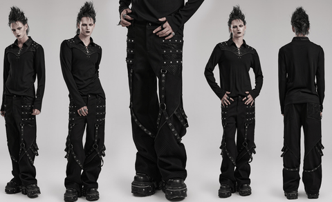 Pantalon à bretelles en maille punk pour hommes