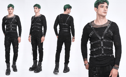 Men's Punk Crossed Buckle Faux Leather Harness