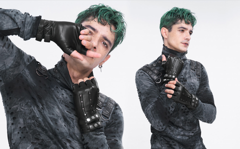 Men's Punk Studded Faux Leather Half-finger Gloves