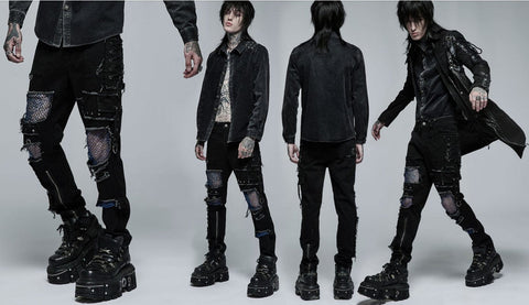 Punk Rave Men's Punk Strappy Splice Cutout Pants