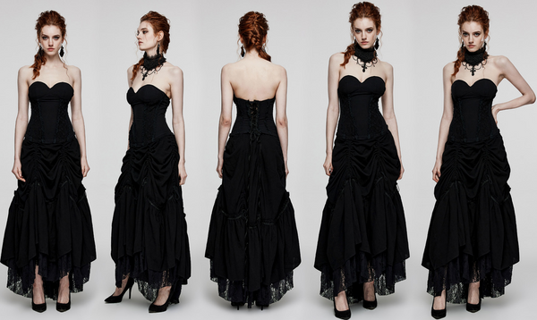 Schulterfreies Gothic-Kleid mit Kordelzug für Damen
