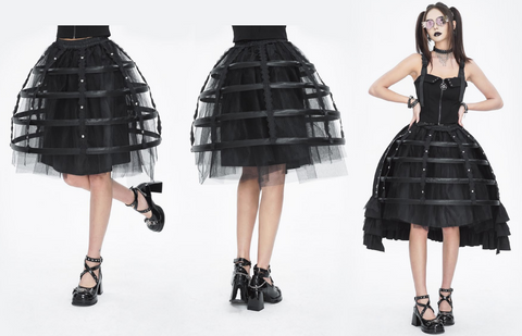Women's Gothic Mesh Floral Midi Skirt Underskirt