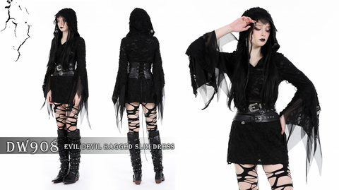 Women's Gothic Flared Sleeved Ripped Dress