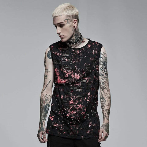 Dwukolorowa, podarta koszulka męska w stylu punk