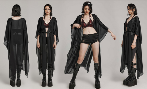 Women's Gothic Sheer Ruffled Loose Sunscreen Coat Black