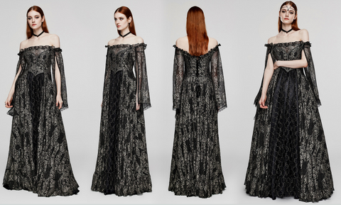 Women's Gothic Off Shoulder Mesh Splice Dress