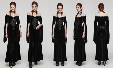 Damen-Gothic-Kleid aus Samt mit floraler Stickerei und Spitze
