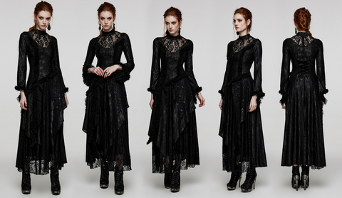 Women's Gothic Flared Sleeved Mesh Splice Lace Dress