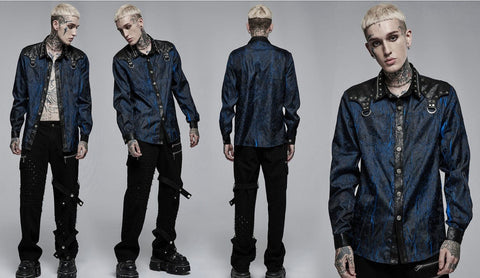 Punk Rave Men's Punk Crack Faux Leather Splice Shirt