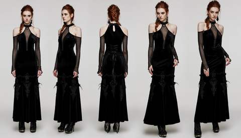 Women's Gothic Off Shoulder Mesh Splice Velvet Dress