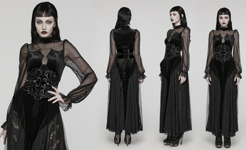 Women's Gothic Lace-Up Zip Totem Underbust Corset Black