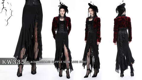 Gothic-Fischschwanzrock mit seitlichem Schlitz und Rüschen für Damen