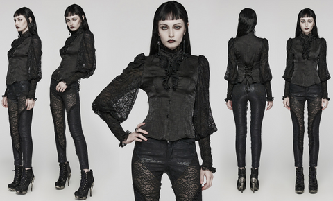 Women's Gothic Ruffled Lace Lace-Up Long Sleeved Shirt