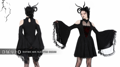 여성용 고딕 오프 숄더 레이스 스플 라이스 드레스
