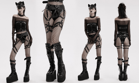 Harnais de taille et de jambe en simili cuir punk pour femme