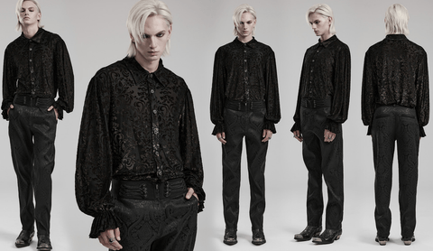 Men's Gothic Dark Gold Printed Flare Sleeved Shirt