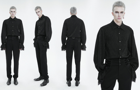 Men's Gothic Puff Sleeved Lace Hem Shirt Black