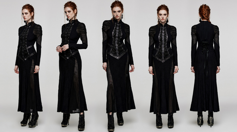 Women's Gothic Stand Collar Lace-up Fishtail Dress