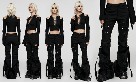 Women's Punk Eyelet Mesh Splice Fluffy Pants