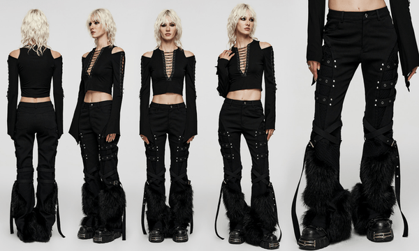 Women's Punk Eyelet Mesh Splice Fluffy Pants