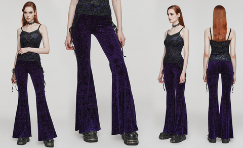Women's Gothic Lace-up Velvet Flared Pants Violet