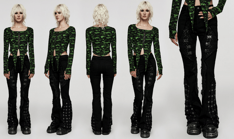 Women's Punk Buckle Unedged Flared Pants