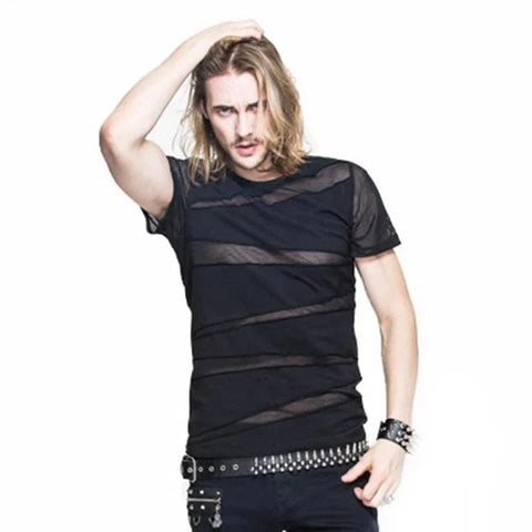 Camiseta punk de malla de manga corta para hombre