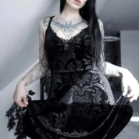 Women's Lace Side Jacquard Velvet Slip Dresses