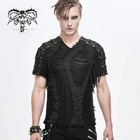 Camisetas punk de malla rasgada para hombre