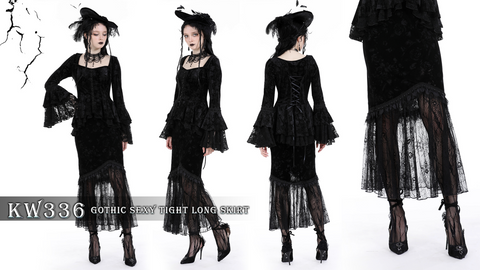Gothic-Fischschwanzrock aus Samt mit Spitzenspleißen für Damen
