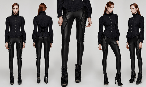 Women's Punk Ruffled Lace Splice Mesh Leggings