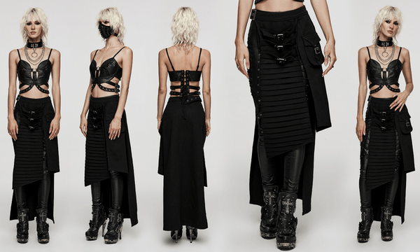 Women's Punk Irregular Ruched Split Skirt