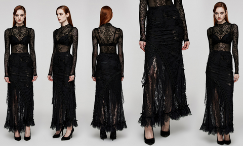Women's Gothic Ripped Lace Splice Skirt
