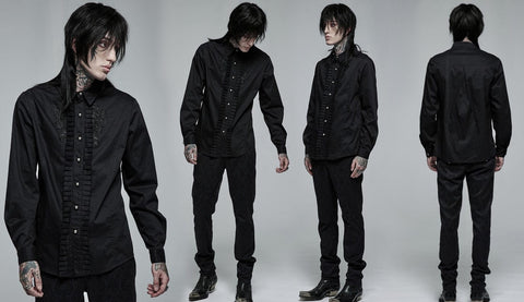 Punk Rave Men's Gothic Floral Embroidered Ruffled Shirt